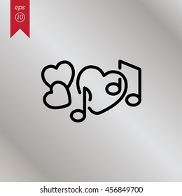 Web line icon. Notes and heart, melody of Love