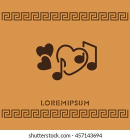 Web line icon. Notes and heart, melody of Love