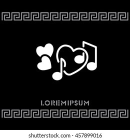 Web line icon. Notes and heart, melody of Love