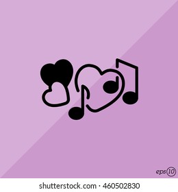 Web line icon. Notes and heart, melody of Love