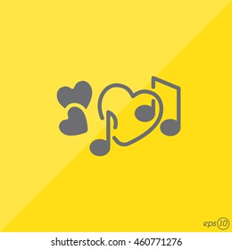 Web line icon. Notes and heart, melody of Love