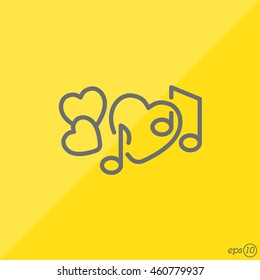 Web line icon. Notes and heart, melody of Love
