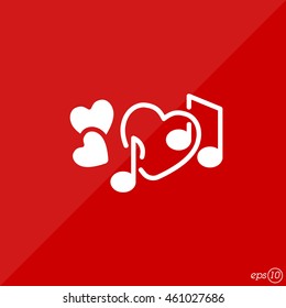 Web line icon. Notes and heart, melody of Love