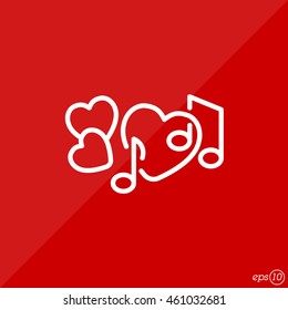 Web line icon. Notes and heart, melody of Love
