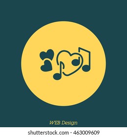 Web line icon. Notes and heart, melody of Love