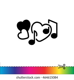 Web line icon. Notes and heart, melody of Love