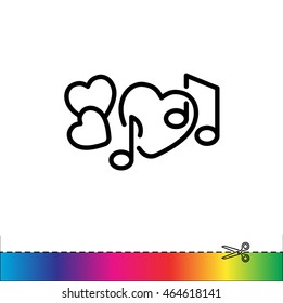 Web line icon. Notes and heart, melody of Love