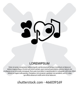 Web line icon. Notes and heart, melody of Love