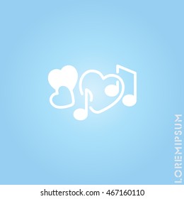 Web line icon. Notes and heart, melody of Love