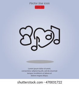 Web line icon. Notes and heart, melody of Love