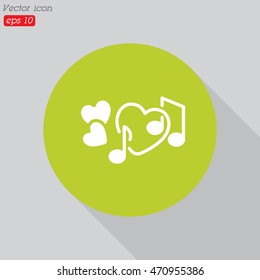 Web line icon. Notes and heart, melody of Love