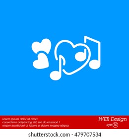 Web line icon. Notes and heart, melody of Love