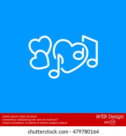 Web line icon. Notes and heart, melody of Love