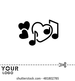Web line icon. Notes and heart, melody of Love