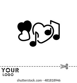 Web line icon. Notes and heart, melody of Love