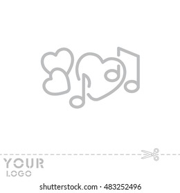 Web line icon. Notes and heart, melody of Love