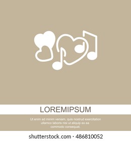 Web line icon. Notes and heart, melody of Love