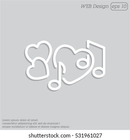 Web line icon. Notes and heart, melody of Love