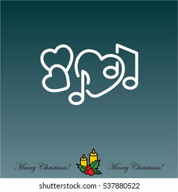 Web line icon. Notes and heart, melody of Love