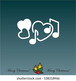 Web line icon. Notes and heart, melody of Love