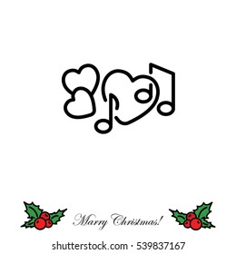 Web line icon. Notes and heart, melody of Love