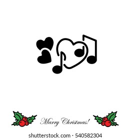 Web line icon. Notes and heart, melody of Love
