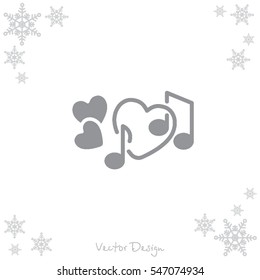 Web line icon. Notes and heart, melody of Love