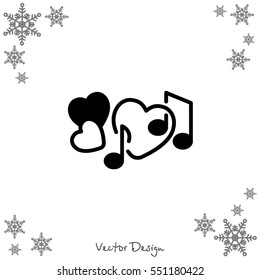 Web line icon. Notes and heart, melody of Love