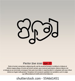 Web line icon. Notes and heart, melody of Love