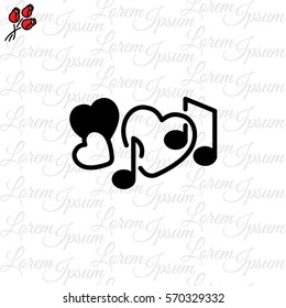 Web line icon. Notes and heart, melody of Love