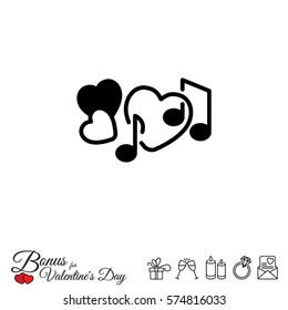 Web line icon. Notes and heart, melody of Love