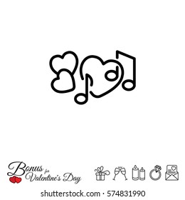 Web line icon. Notes and heart, melody of Love