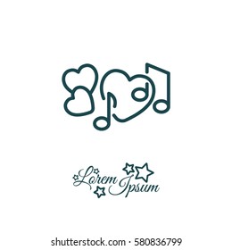 Web line icon. Notes and heart, melody of Love