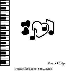 Web line icon. Notes and heart, melody of Love