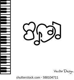 Web line icon. Notes and heart, melody of Love