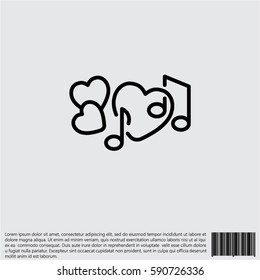 Web line icon. Notes and heart, melody of Love