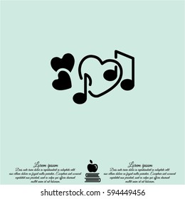 Web line icon. Notes and heart, melody of Love