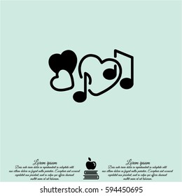 Web line icon. Notes and heart, melody of Love