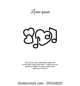 Web line icon. Notes and heart, melody of Love
