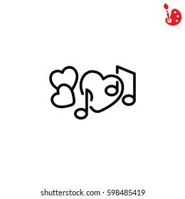 Web line icon. Notes and heart, melody of Love
