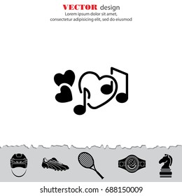 Web line icon. Notes and heart, melody of Love
