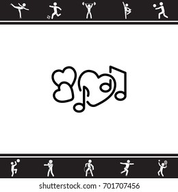 Web line icon. Notes and heart, melody of Love