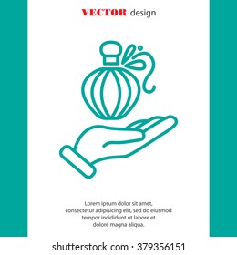 Web line icon. Perfume bottle in hand