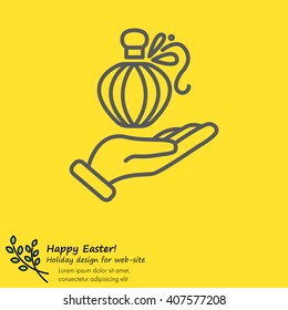 Web line icon. Perfume bottle in hand