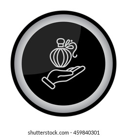 Web line icon. Perfume bottle in hand