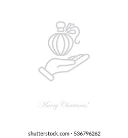 Web line icon. Perfume bottle in hand
