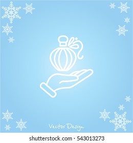 Web line icon. Perfume bottle in hand