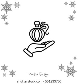 Web line icon. Perfume bottle in hand