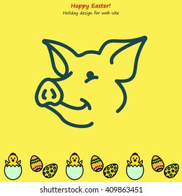 Web line icon. Pig, livestock