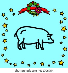 Web line icon. Pig, livestock